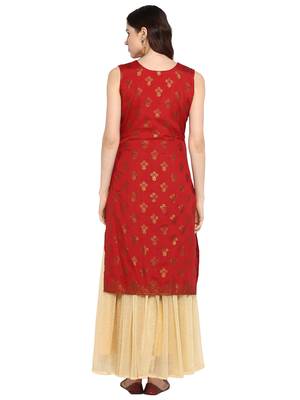 Red printed polyester kurtis 2