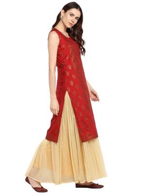 Red printed polyester kurtis 4