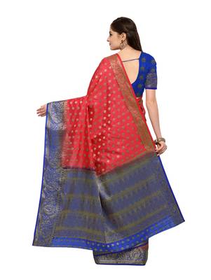 Pink woven art silk saree with blouse 8