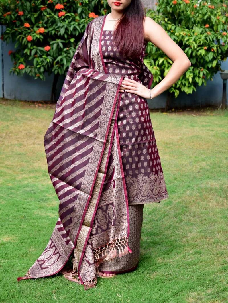 Banarsi Suit Brocade Punjabi Dress Patterns Brown Brocade Banarasi