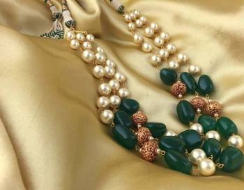 Royal Green 3 Line Golden Beads Mala 1