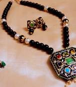 Navratna Jaipuri Black Necklace Set