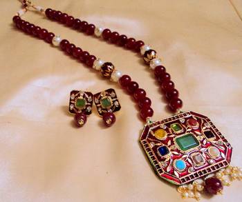 Navratna Ruby Jaipuri Necklace Set 1