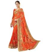 Orange embroidered georgette saree with blouse