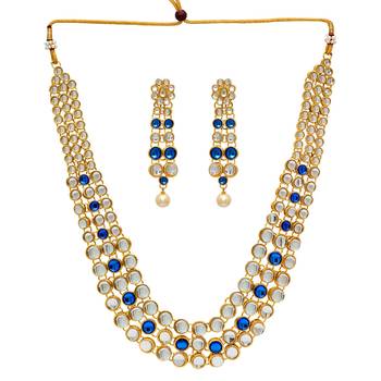 Festive Special Blue Color Kundan Necklace With Earring 1