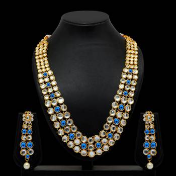 Festive Special Blue Color Kundan Necklace With Earring 3