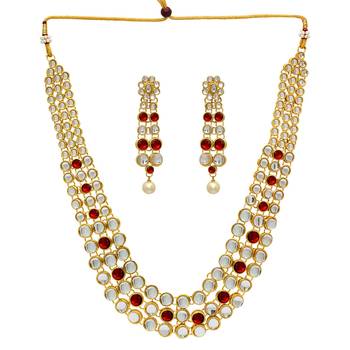 Wedding Collection Maroon Color Kundan Necklace With Earring 1