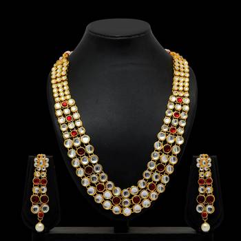 Wedding Collection Maroon Color Kundan Necklace With Earring 3
