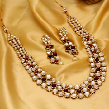 Wedding Collection Maroon Color Kundan Necklace With Earring 4