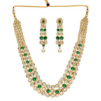Partywear Special Green Color Kundan Necklace With Earring 1
