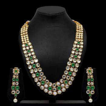 Partywear Special Green Color Kundan Necklace With Earring 3