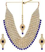 Blue Color Kundan Necklace With Earring & Maang Tikka For Women