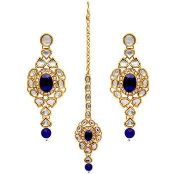 Blue Color Kundan Necklace With Earring & Maang Tikka For Women 2