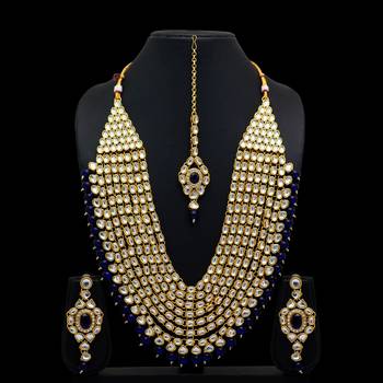 Blue Color Kundan Necklace With Earring & Maang Tikka For Women 3