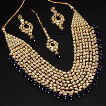 Blue Color Kundan Necklace With Earring & Maang Tikka For Women 4