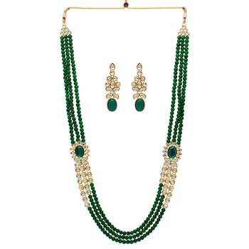 Partywear Collection Green Color Kundan Necklace With Earrings 1