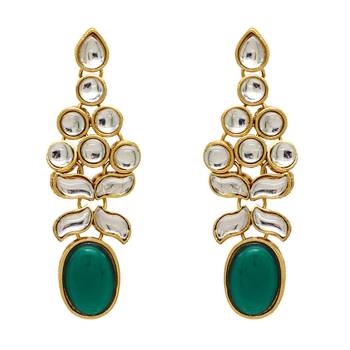 Partywear Collection Green Color Kundan Necklace With Earrings 2