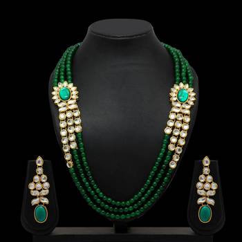 Partywear Collection Green Color Kundan Necklace With Earrings 3