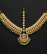 Green Color Kundan Work Matha Patti
