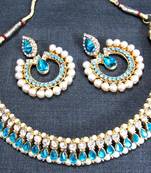 Sky blue stone tilak polki necklace set