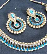 Sky blue stone pearl polki necklace set