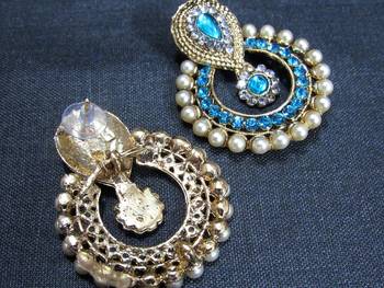 Sky blue stone pearl polki necklace set 4