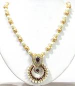 Maroon stone pendant pearl necklace set