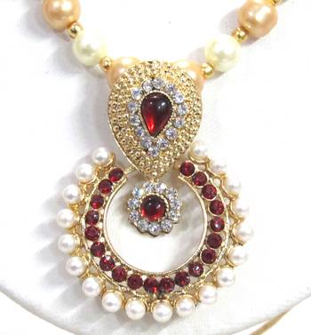Maroon stone pendant pearl necklace set 2
