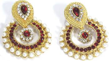 Maroon stone pendant pearl necklace set 3