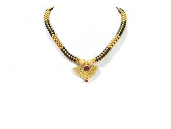 Golden black beads pink stone pendant thushi necklace 4