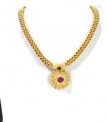 Golden pink stone round pendant thushi necklace set