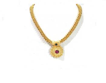 Golden pink stone round pendant thushi necklace set 4