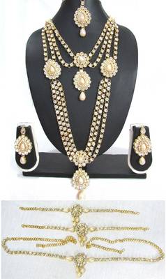 White pearl stone kundan bridal necklace set 1