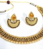 Golden double stone tilak necklace set