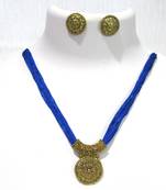 Dark blue thread necklace set
