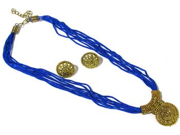 Dark blue thread necklace set 2