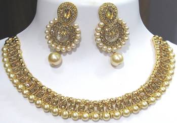 Golden stone polki drop necklace set 1