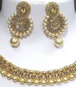 Golden stone polki drop necklace set