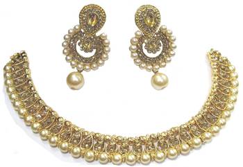 Golden stone polki drop necklace set 2