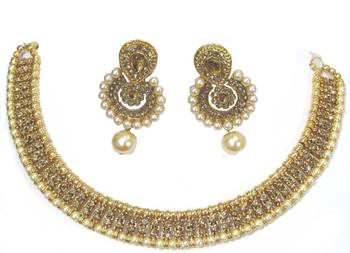 Double stone drop polki necklace set 2
