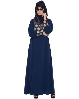 Navy Blue Kashiboo Brocade Printed Islamic Abaya 1