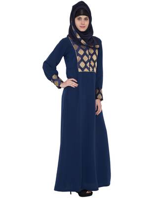 Navy Blue Kashiboo Brocade Printed Islamic Abaya 2