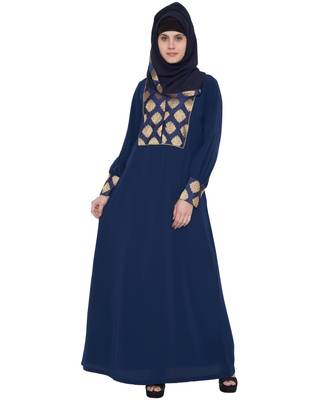 Navy Blue Kashiboo Brocade Printed Islamic Abaya 3
