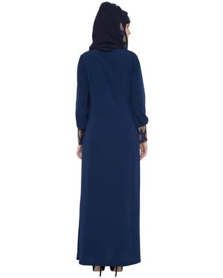 Navy Blue Kashiboo Brocade Printed Islamic Abaya 4