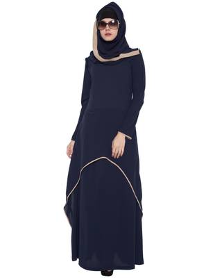 Navy Blue Beige Kashiboo Plain Islamic Abaya 1
