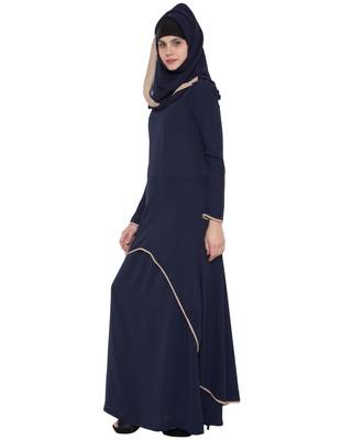 Navy Blue Beige Kashiboo Plain Islamic Abaya 2