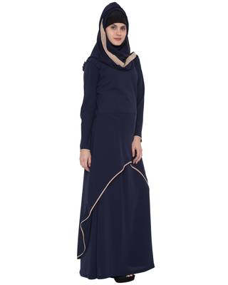 Navy Blue Beige Kashiboo Plain Islamic Abaya 3