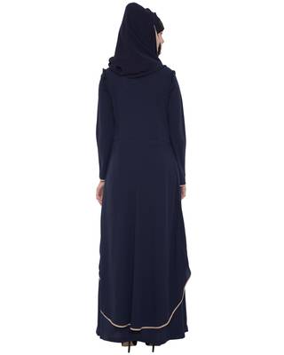 Navy Blue Beige Kashiboo Plain Islamic Abaya 4