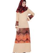 Beige Kashiboo Poly Crepe Printed Islamic Abaya