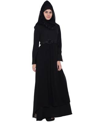 Black Rich kashibo Georgette Lace Lace Islamic Abaya 3